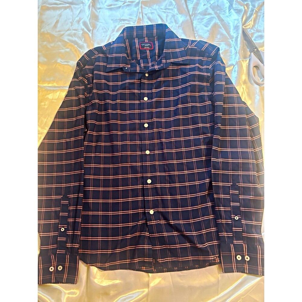 UNTUCKit Taylson Men's M Long Sleeve Plaid Button-Up Shirt Blue/Pink